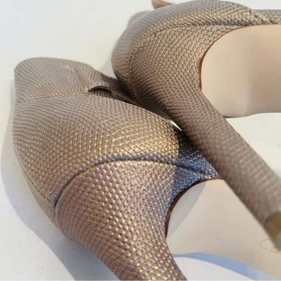 Calvin Klein Champaign Metallic Ankle Strap Leather High Heeled Stilettos - Picture 4 of 6